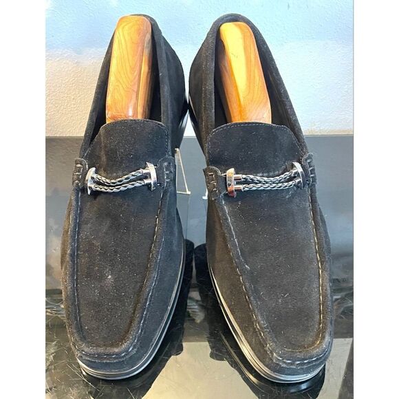 Stacy Adams Nesbit Black Leather Suede Almond Apron Pinch Toe Shoes Size 10.5 M - Picture 2 of 9